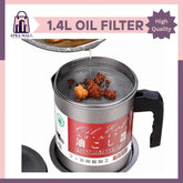 oil strainer pot, stainless steel oil container, kitchen oil filter, grease storage pot