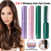 mini hair straightener, rechargeable hair comb, 2-in-1 hair tool, cordless straightener, portable hair straightener, travel hair styler, hair styling tool