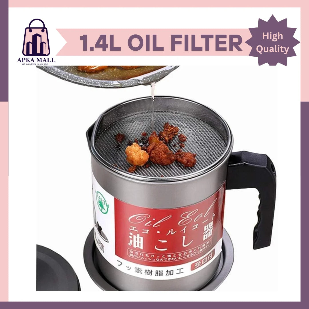 oil strainer pot, stainless steel oil container, kitchen oil filter, grease storage pot