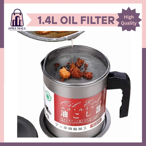 oil strainer pot, stainless steel oil container, kitchen oil filter, grease storage pot