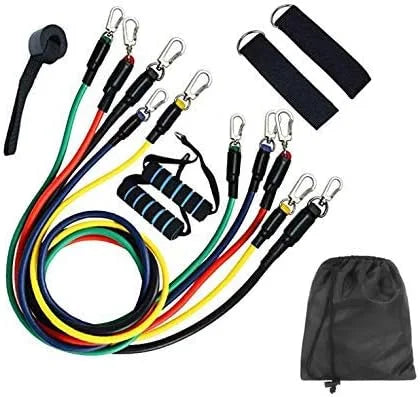 11 Pcs Exercise Fitness Resistance Bands Set – Elastic Pull Rope Kit for Full Body Workout, Pilates & Strength Training