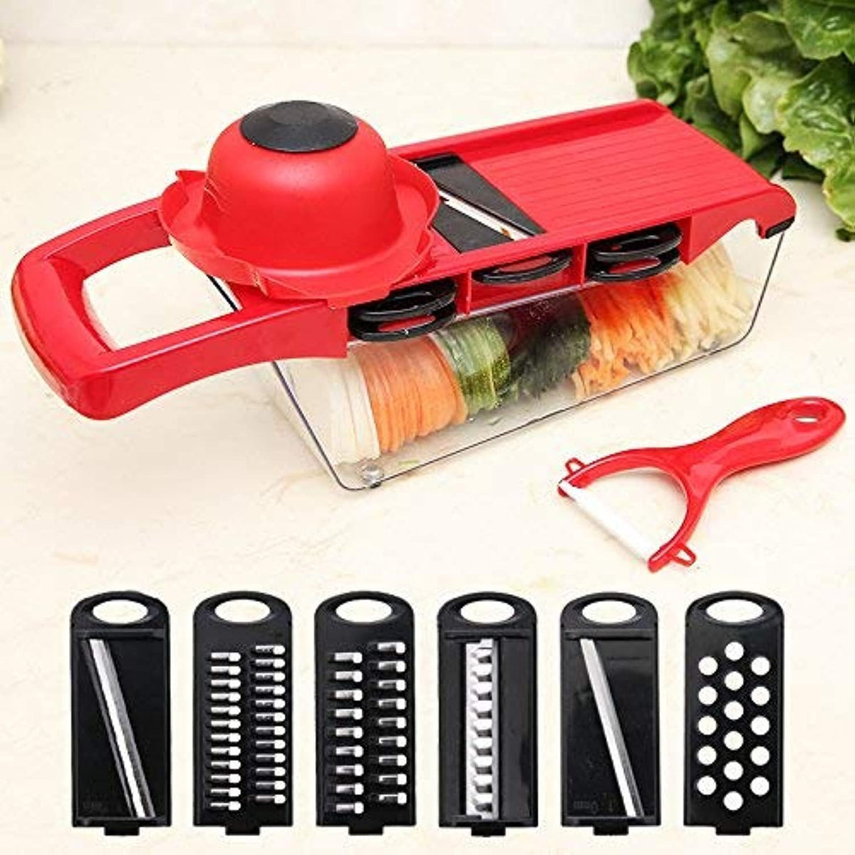 10-in-1 Multifunctional Vegetable Slicer & Chopper with Stainless Steel Blades and Storage Container