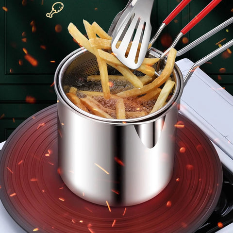 Stainless Steel Deep Fryer Pan with Strainer Mini Fryer Pot for Fish Chicken Shrimp Fries and Snacks