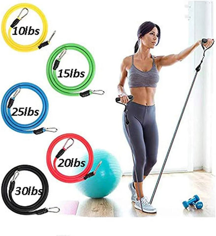 11 Pcs Exercise Fitness Resistance Bands Set – Elastic Pull Rope Kit for Full Body Workout, Pilates & Strength Training