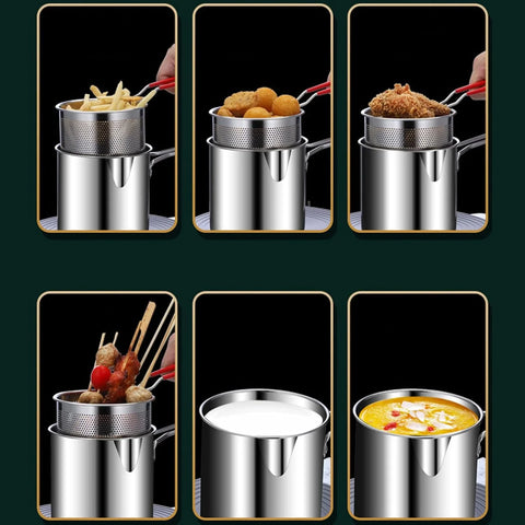 Stainless Steel Deep Fryer Pan with Strainer Mini Fryer Pot for Fish Chicken Shrimp Fries and Snacks