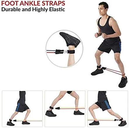11 Pcs Exercise Fitness Resistance Bands Set – Elastic Pull Rope Kit for Full Body Workout, Pilates & Strength Training