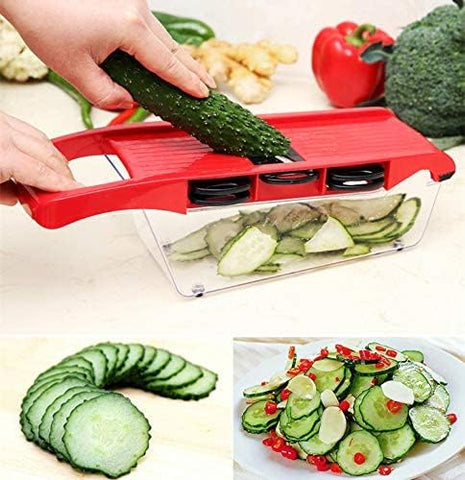 10-in-1 Multifunctional Vegetable Slicer & Chopper with Stainless Steel Blades and Storage Container