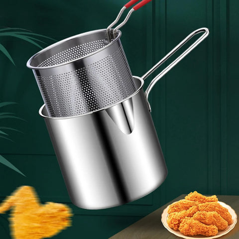 Stainless Steel Deep Fryer Pan with Strainer Mini Fryer Pot for Fish Chicken Shrimp Fries and Snacks