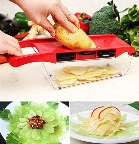 10-in-1 Multifunctional Vegetable Slicer & Chopper with Stainless Steel Blades and Storage Container