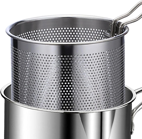 Stainless Steel Deep Fryer Pan with Strainer Mini Fryer Pot for Fish Chicken Shrimp Fries and Snacks