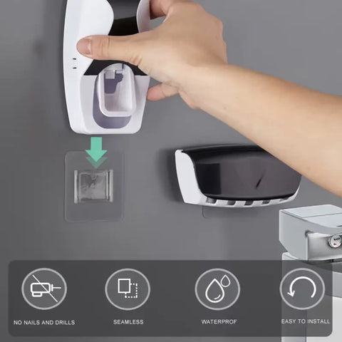 Plastic Automatic Hands-Free Wall Mounted Toothpaste Dispenser Squeezer with Detachable 5 Hole Toothbrush Holder (Multicolour)